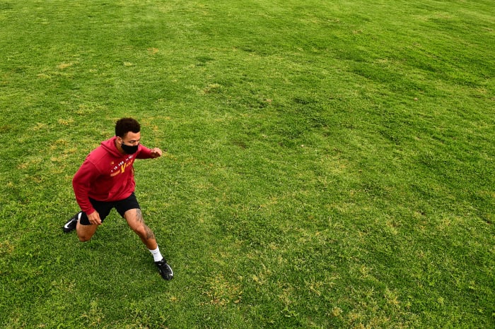 Pittman Jr. works on air at Frontier Park in Cerritos, Calif.